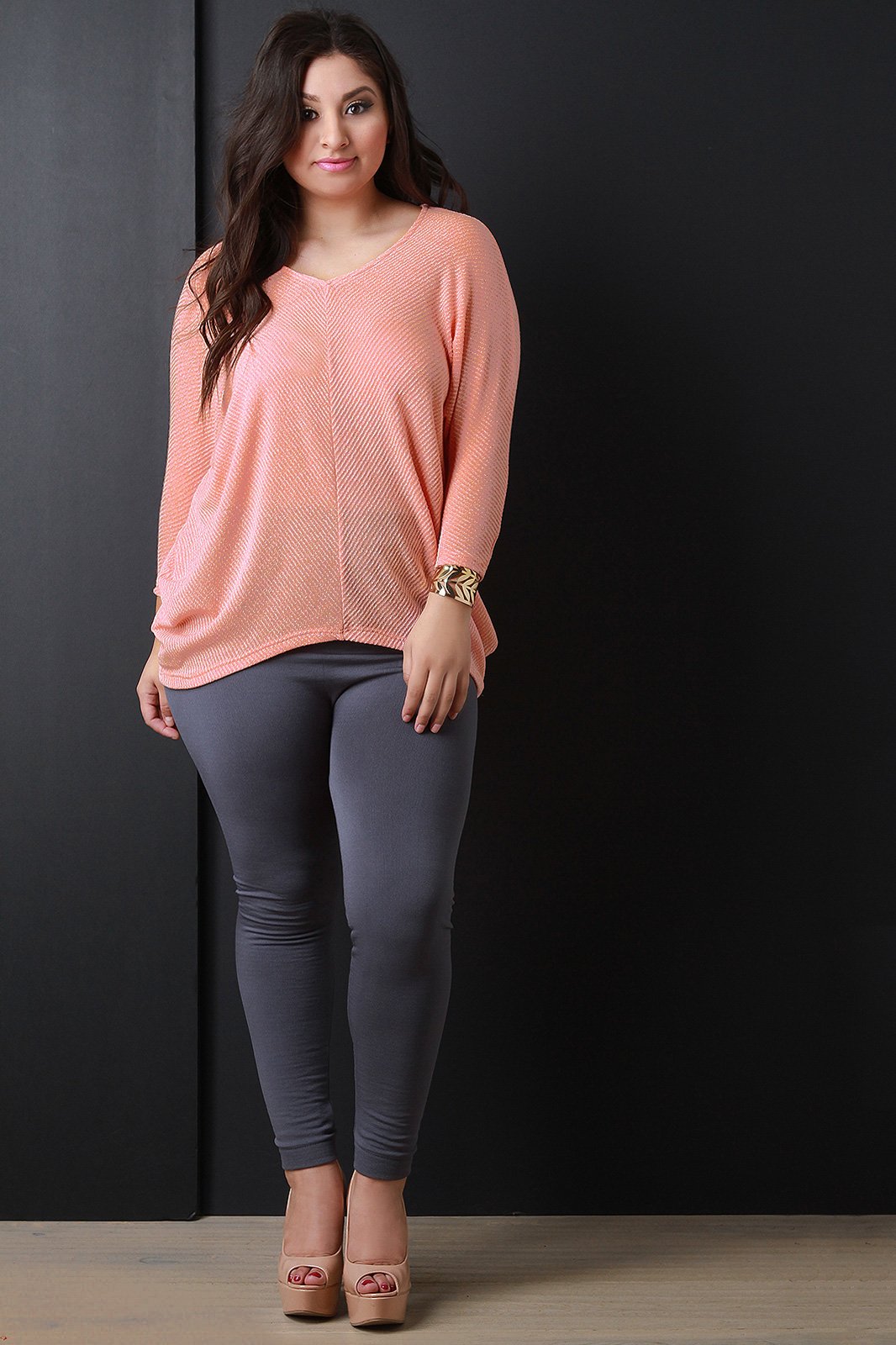 Loose Knit V-Neck Dolman Sleeves Top - NoveltyOne