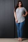 V-neck Tab Sleeve Round Hem Top