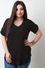 V-neck Tab Sleeve Round Hem Top