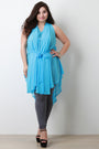 Chiffon Sleeveless Tie Waist Asymmetric Tunic Top