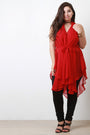 Chiffon Sleeveless Tie Waist Asymmetric Tunic Top