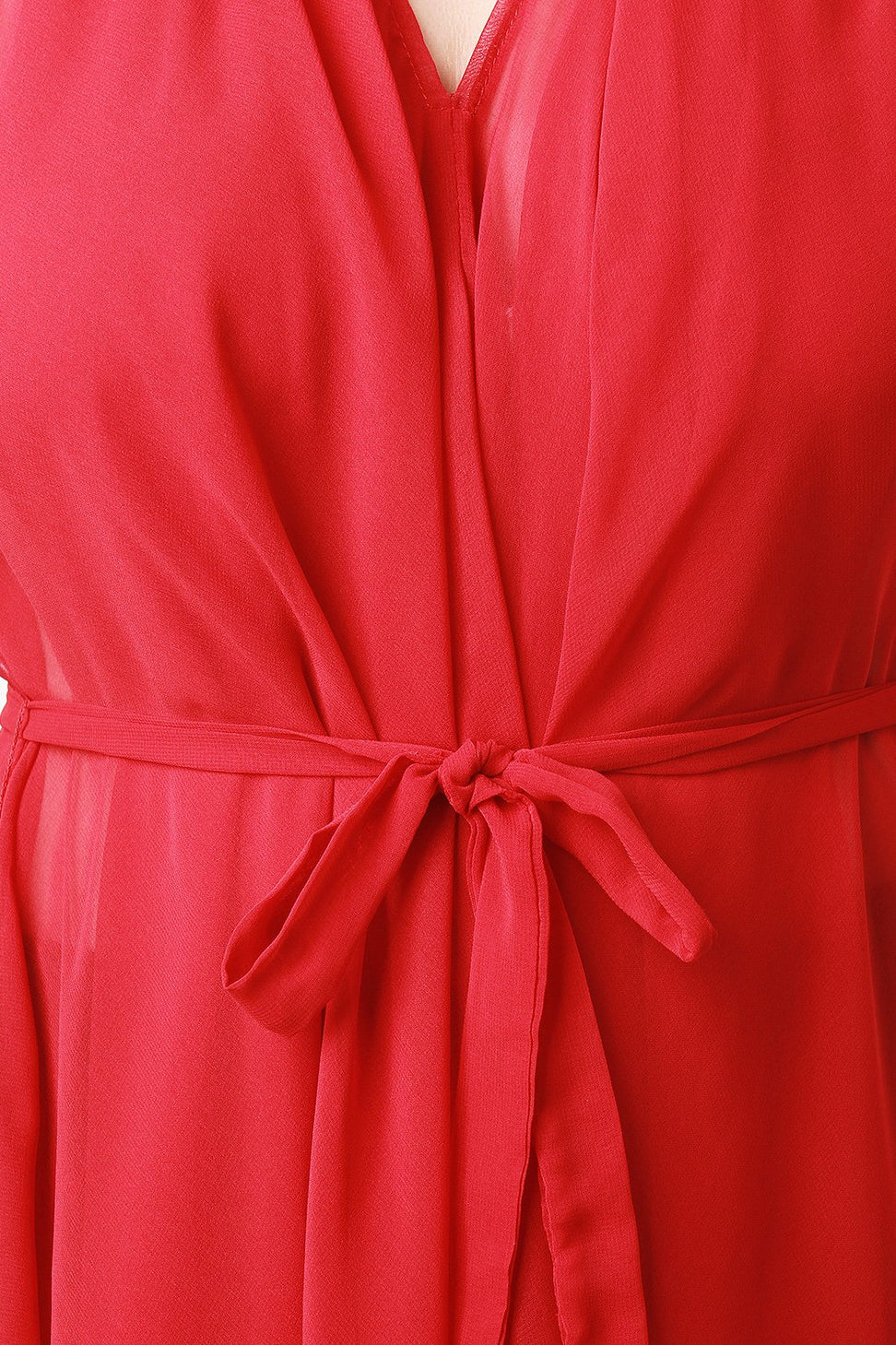 Chiffon Sleeveless Tie Waist Asymmetric Tunic Top