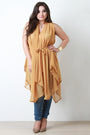 Chiffon Sleeveless Tie Waist Asymmetric Tunic Top