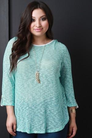 Loose Knit Button Tab Quarter Sleeve Top - NoveltyOne