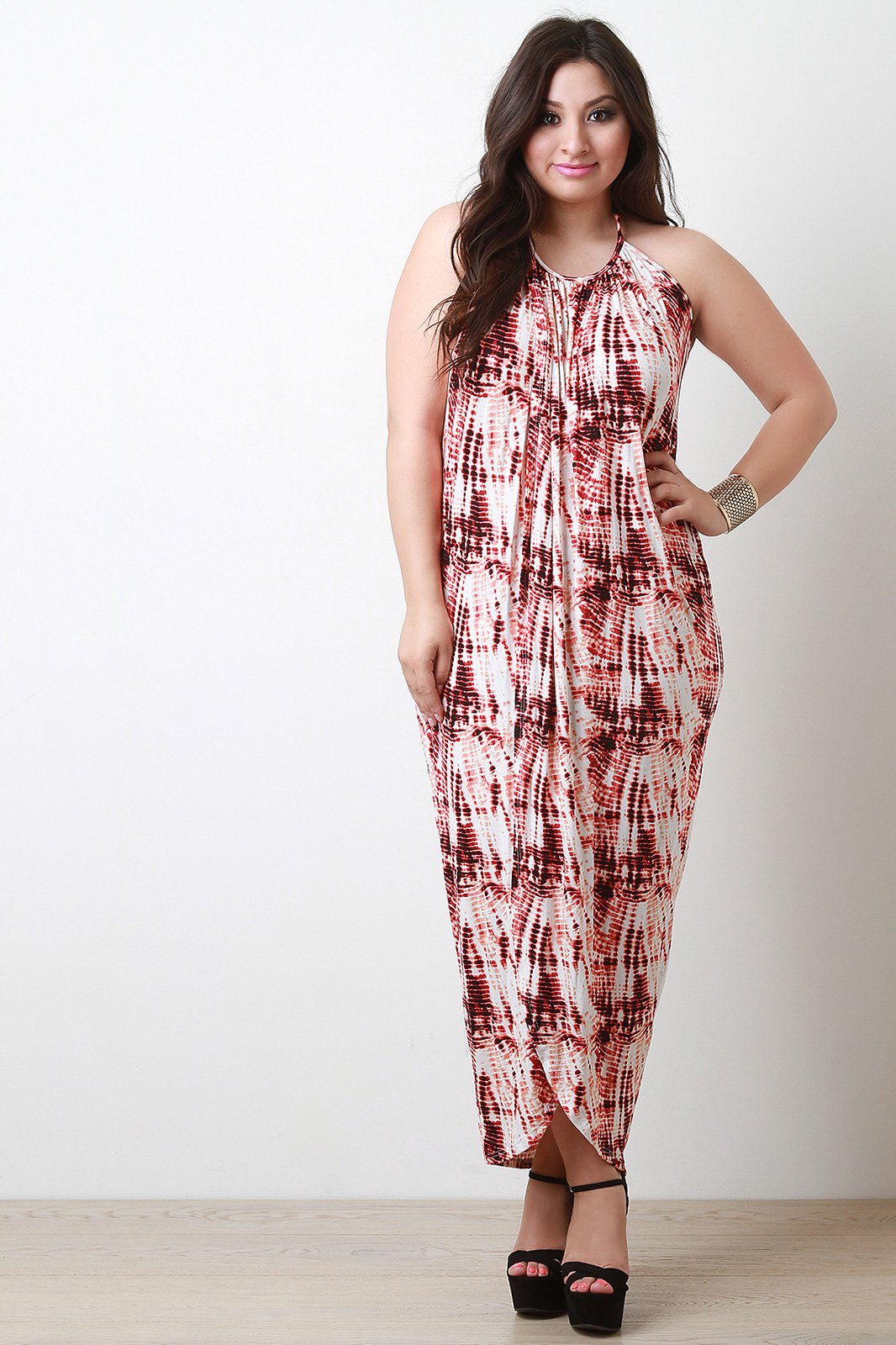 Abstract Halter Front Slit Maxi Dress - NoveltyOne