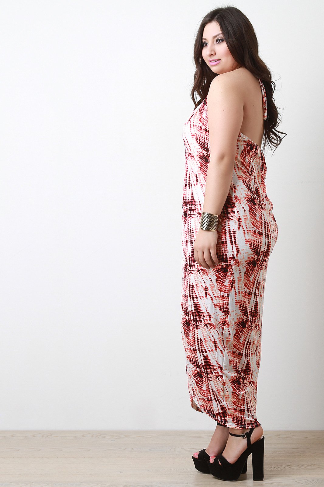 Abstract Halter Front Slit Maxi Dress - NoveltyOne