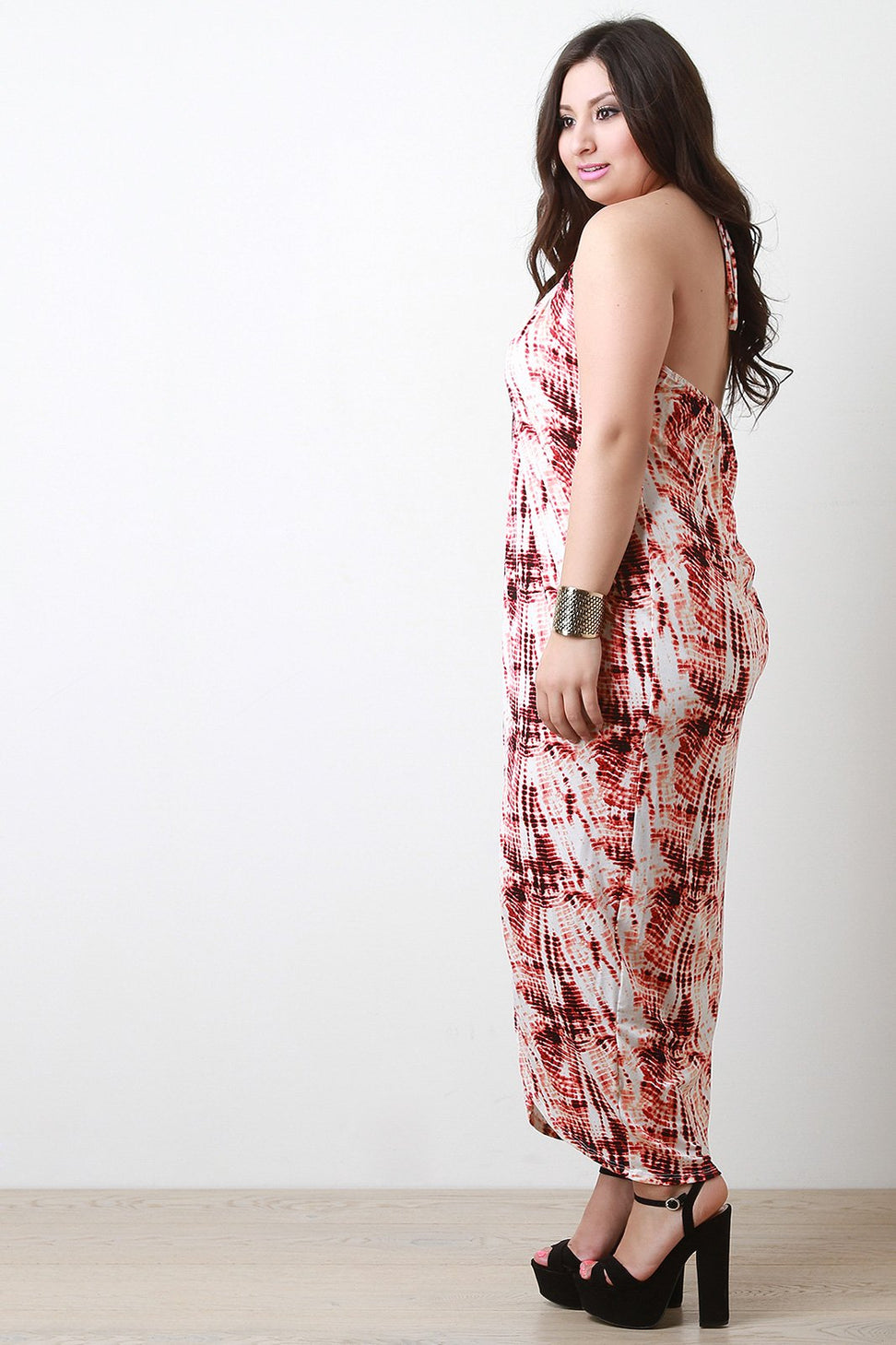 Abstract Halter Front Slit Maxi Dress - NoveltyOne