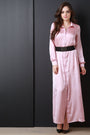 Satin Button Long Sleeve Shirt Dress