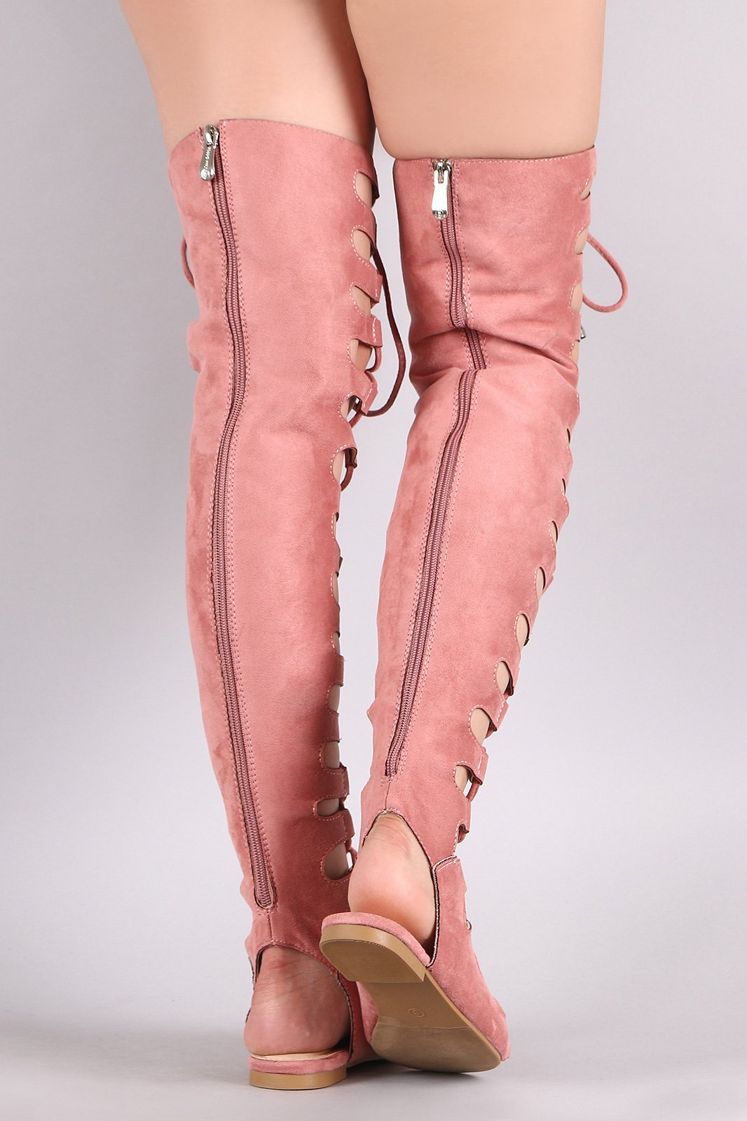 Suede Cutout Lace Up Boot Sandal