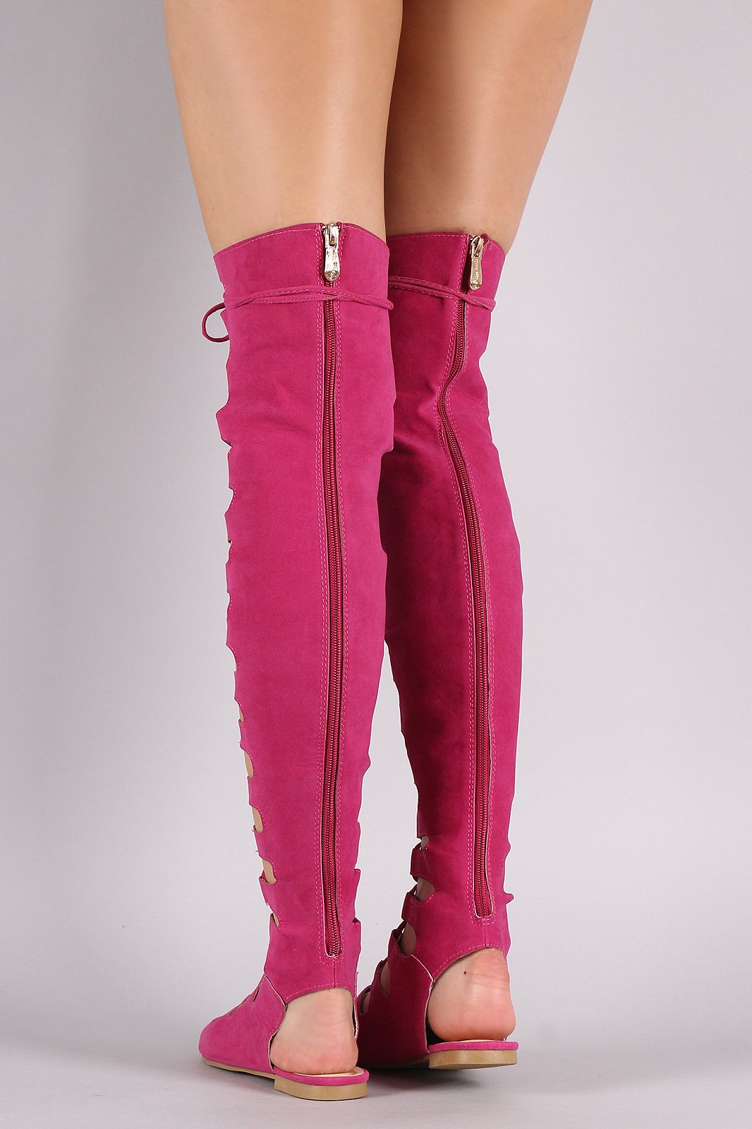 Suede Cutout Lace Up Boot Sandal