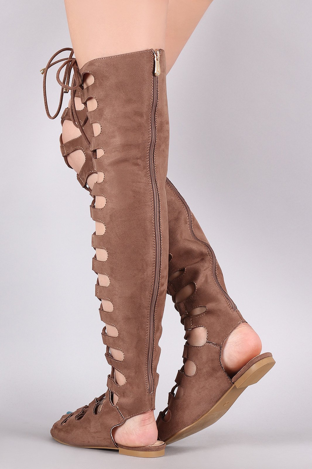 Suede Cutout Lace Up Boot Sandal