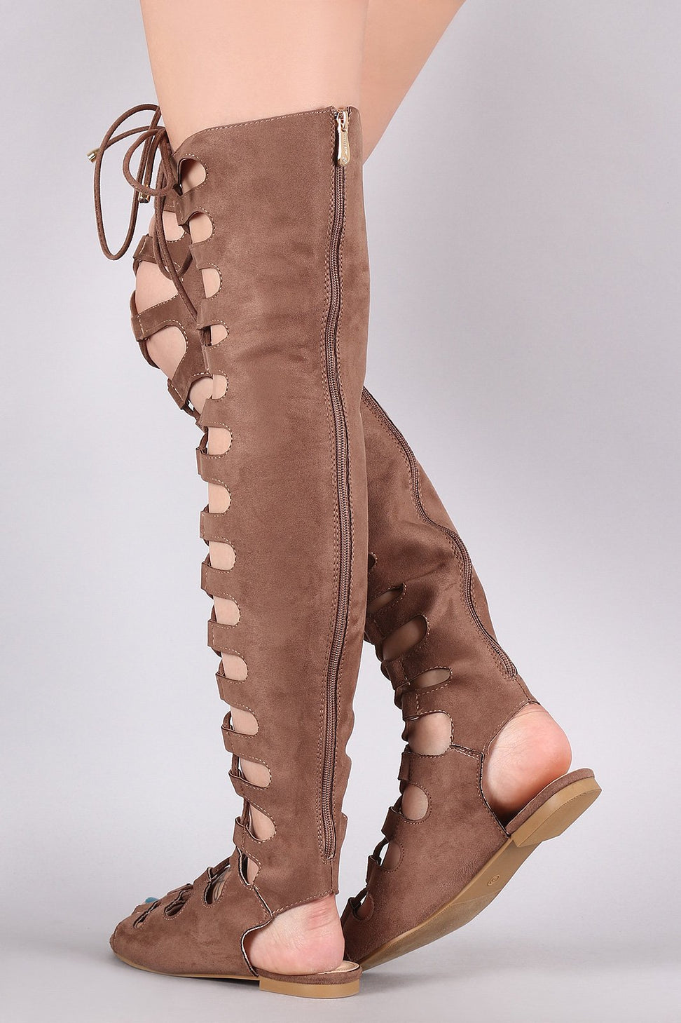 Suede Cutout Lace Up Boot Sandal