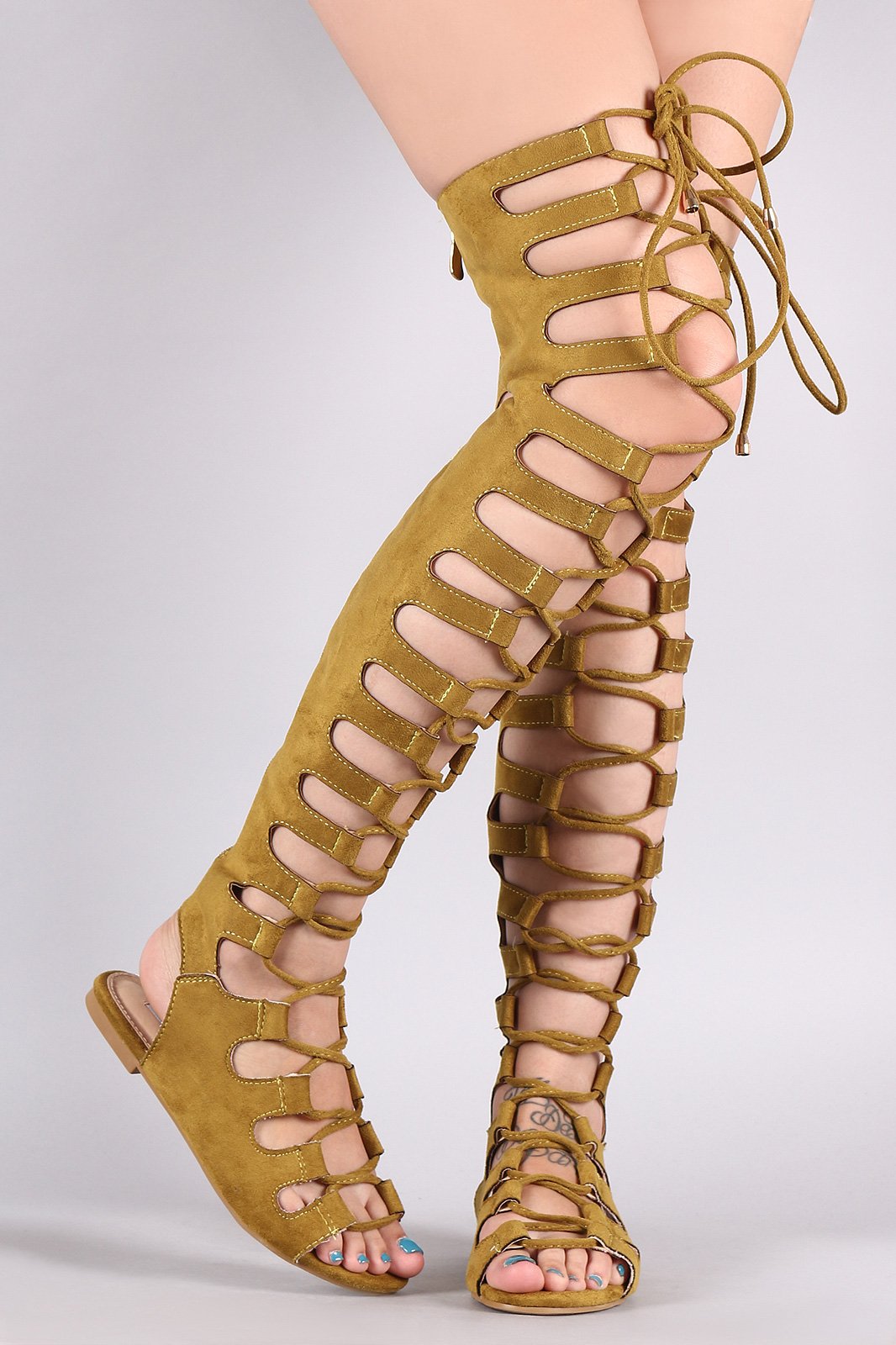 Suede Cutout Lace Up Boot Sandal