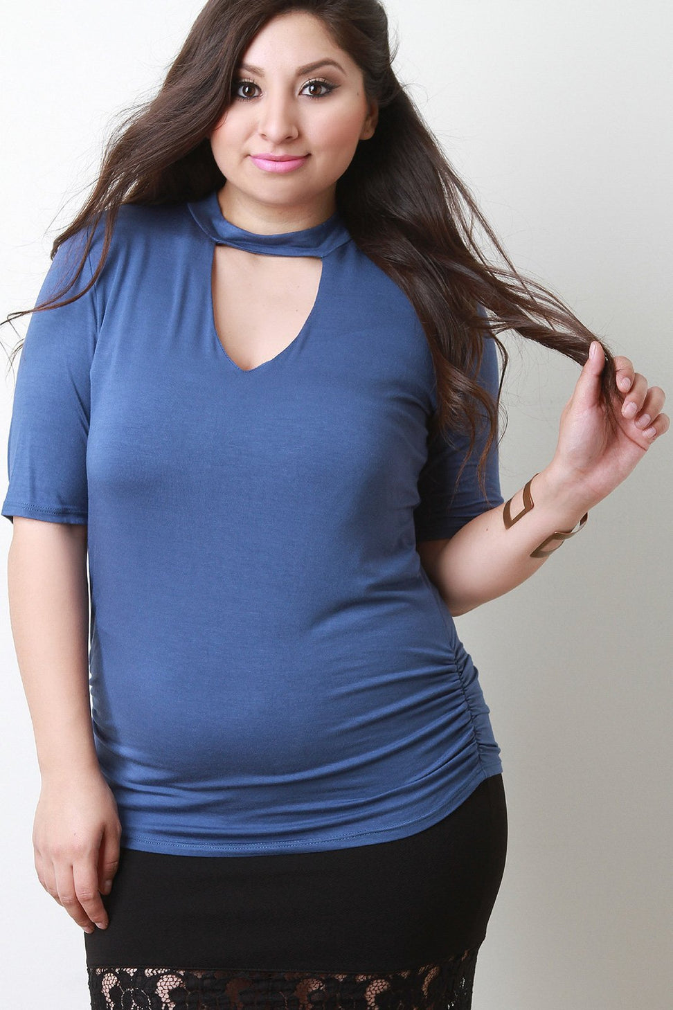 Mock Neck Keyhole Ruched Top - NoveltyOne