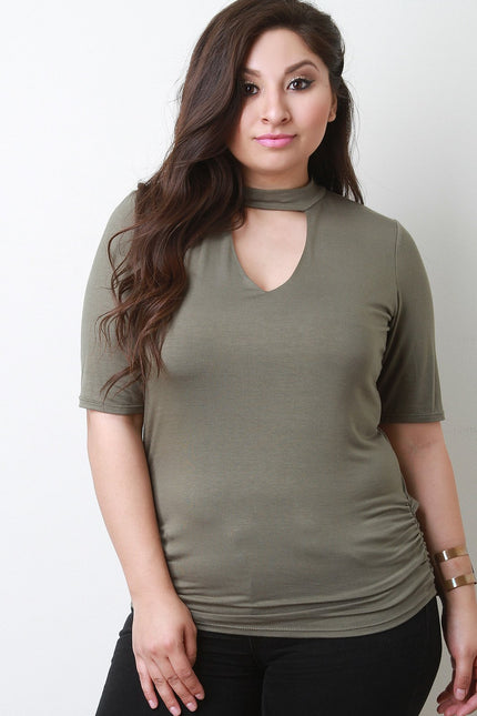 Mock Neck Keyhole Ruched Top - NoveltyOne