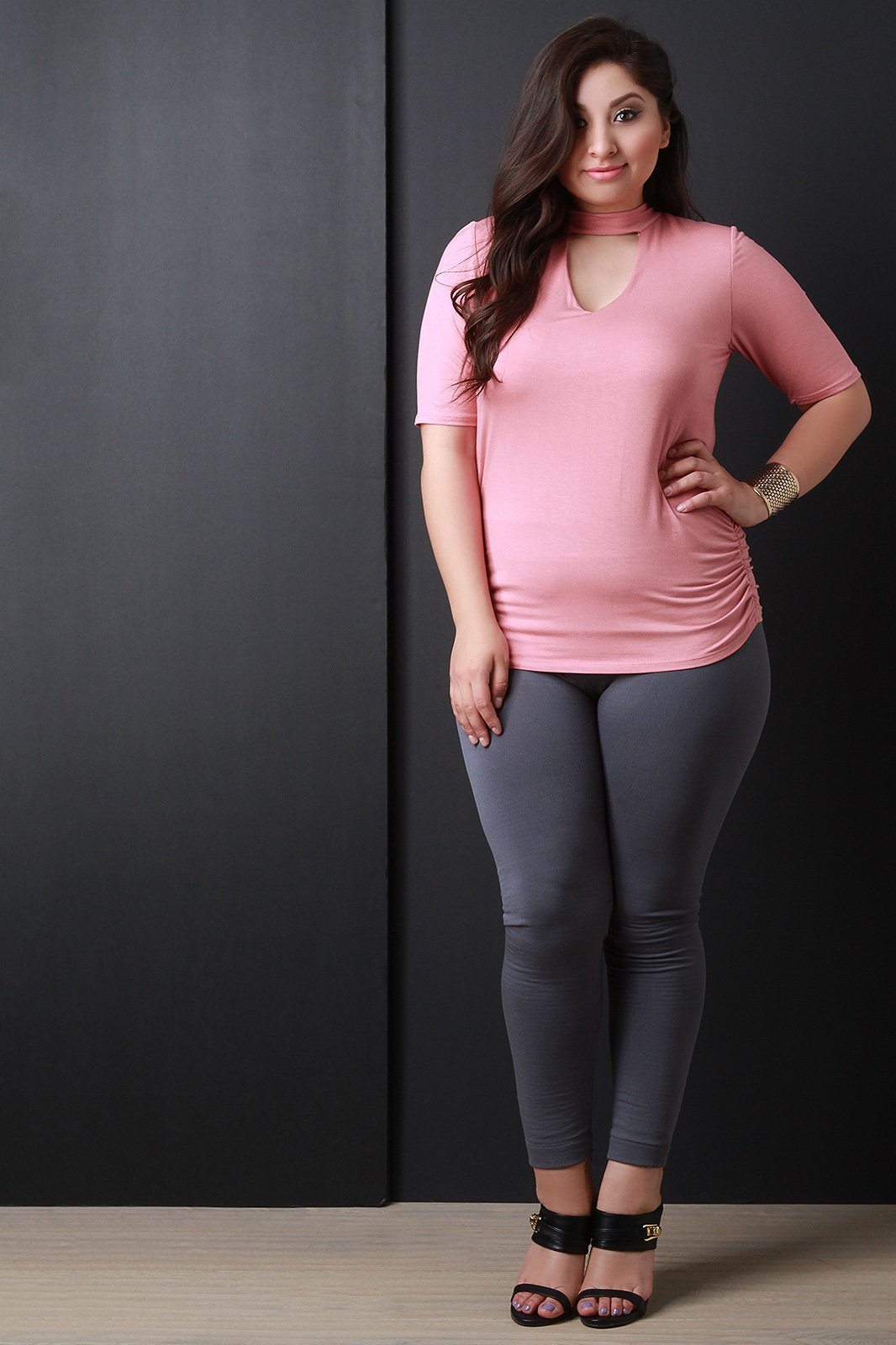 Mock Neck Keyhole Ruched Top - NoveltyOne