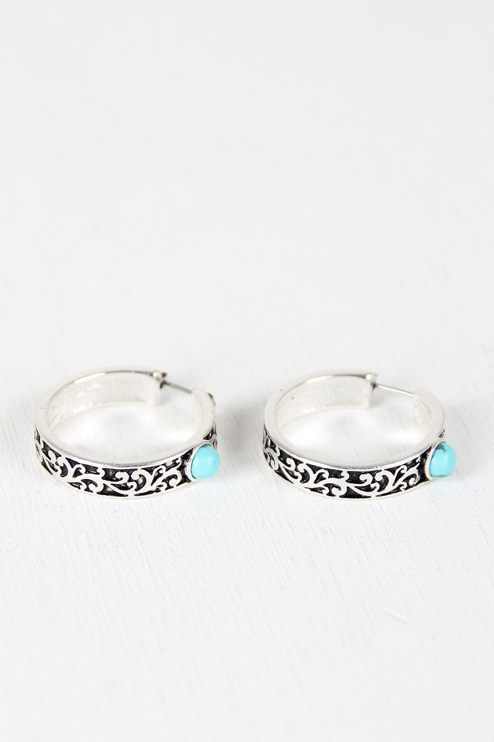 Filigree Hoop Turquoise Stone Earrings - NoveltyOne