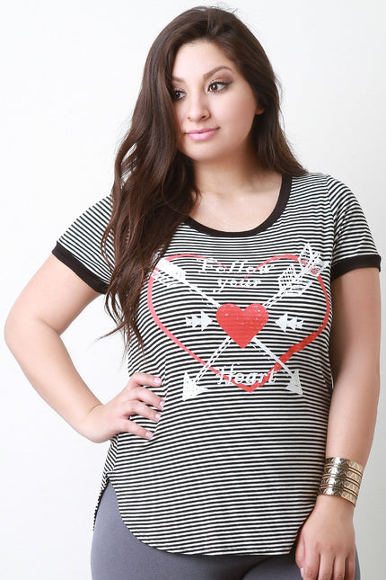 Follow Your Heart Striped Graphic Print Tee - NoveltyOne
