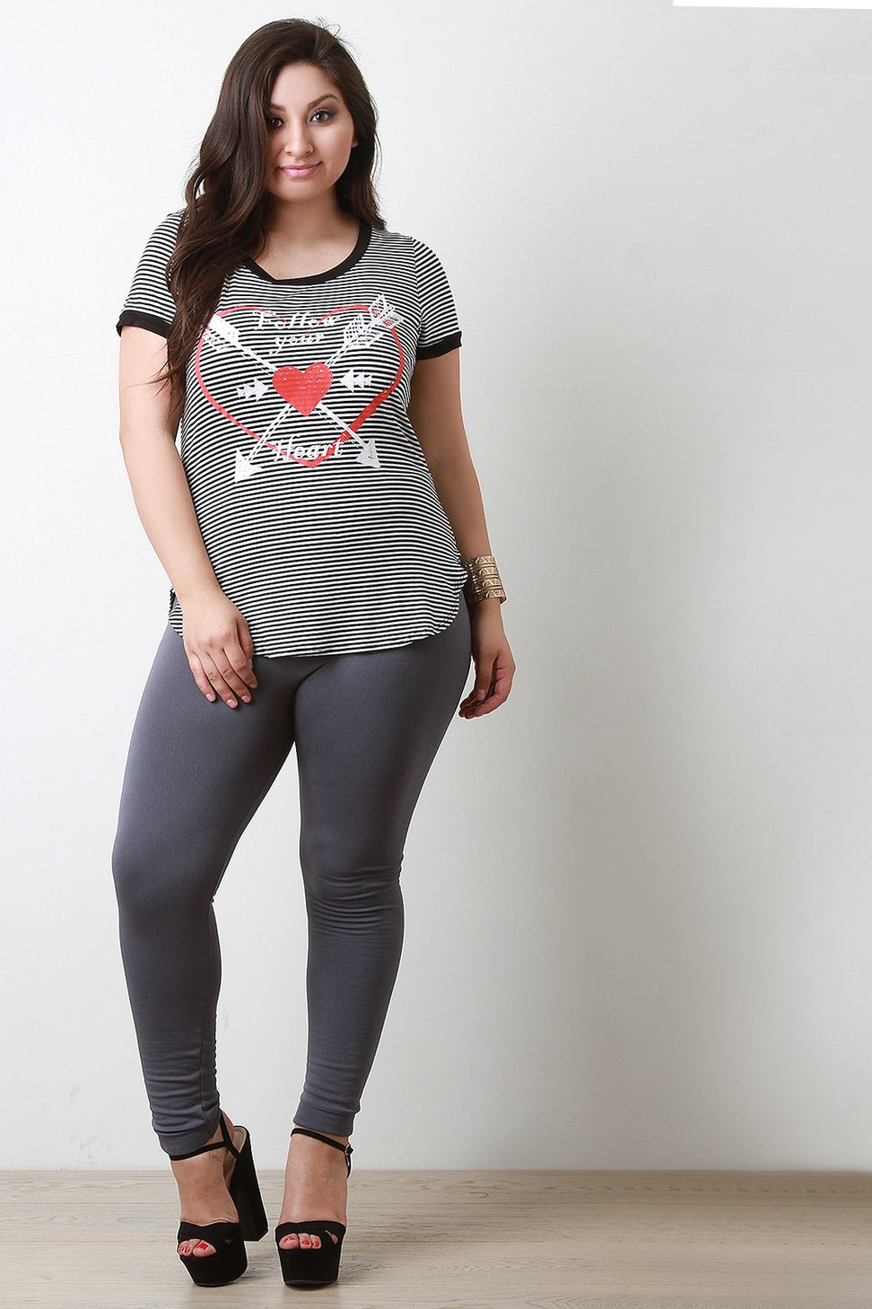 Follow Your Heart Striped Graphic Print Tee - NoveltyOne