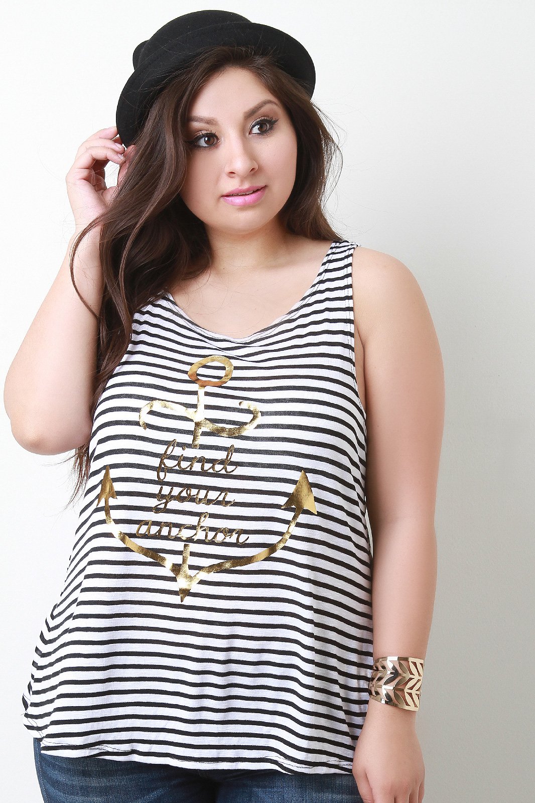 Find Your Anchor Graphic Print Stripe Top - NoveltyOne