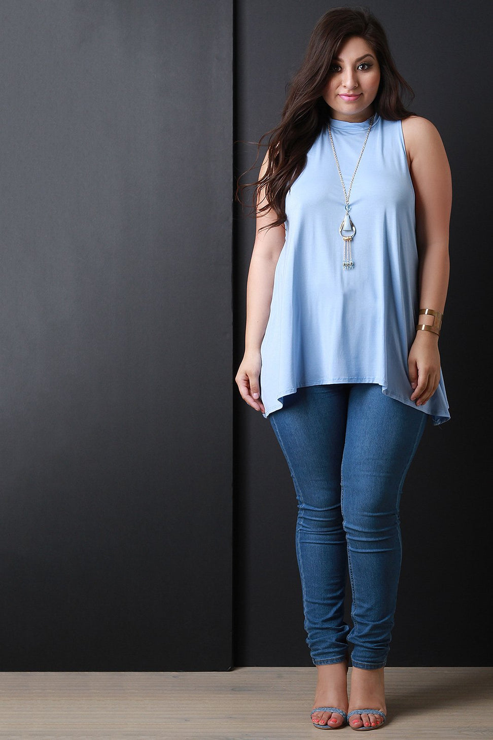 Mock Neck Sharkbite Sleeveless Necklace Top - NoveltyOne