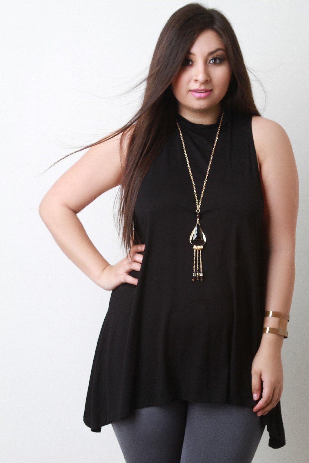 Mock Neck Sharkbite Sleeveless Necklace Top - NoveltyOne