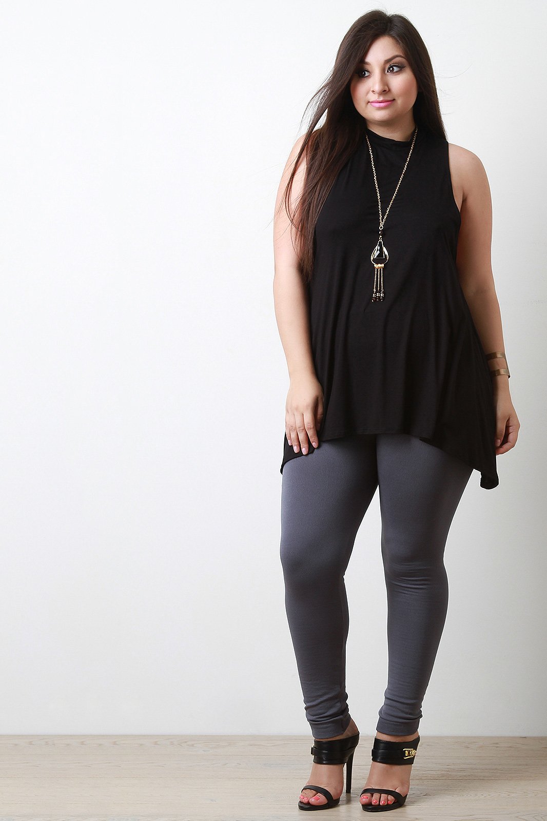 Mock Neck Sharkbite Sleeveless Necklace Top - NoveltyOne