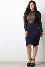 Elasticized Waist Anchor Button Pencil Skirt