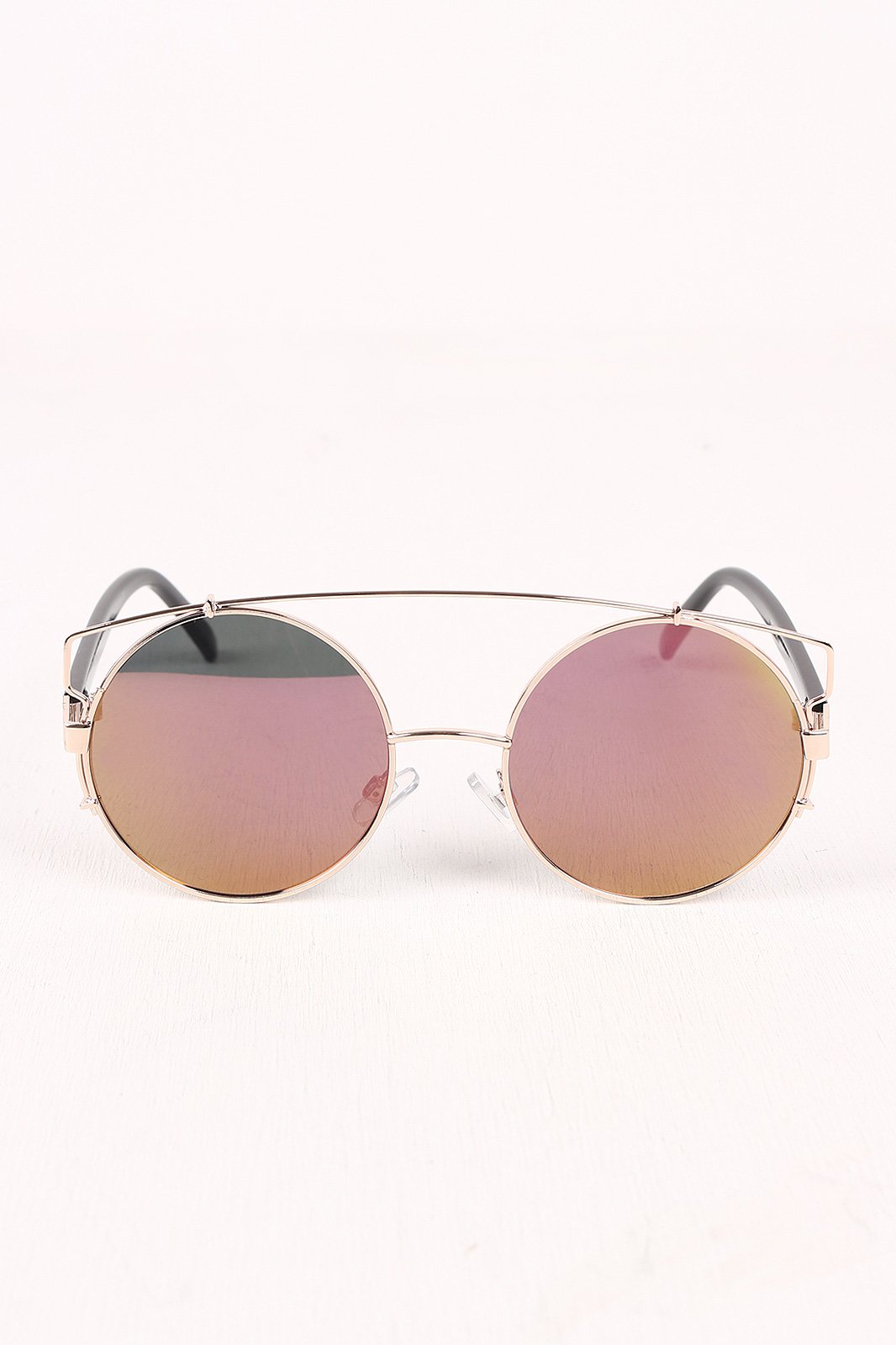 Retro Double Bridge Round Frame Sunglasses