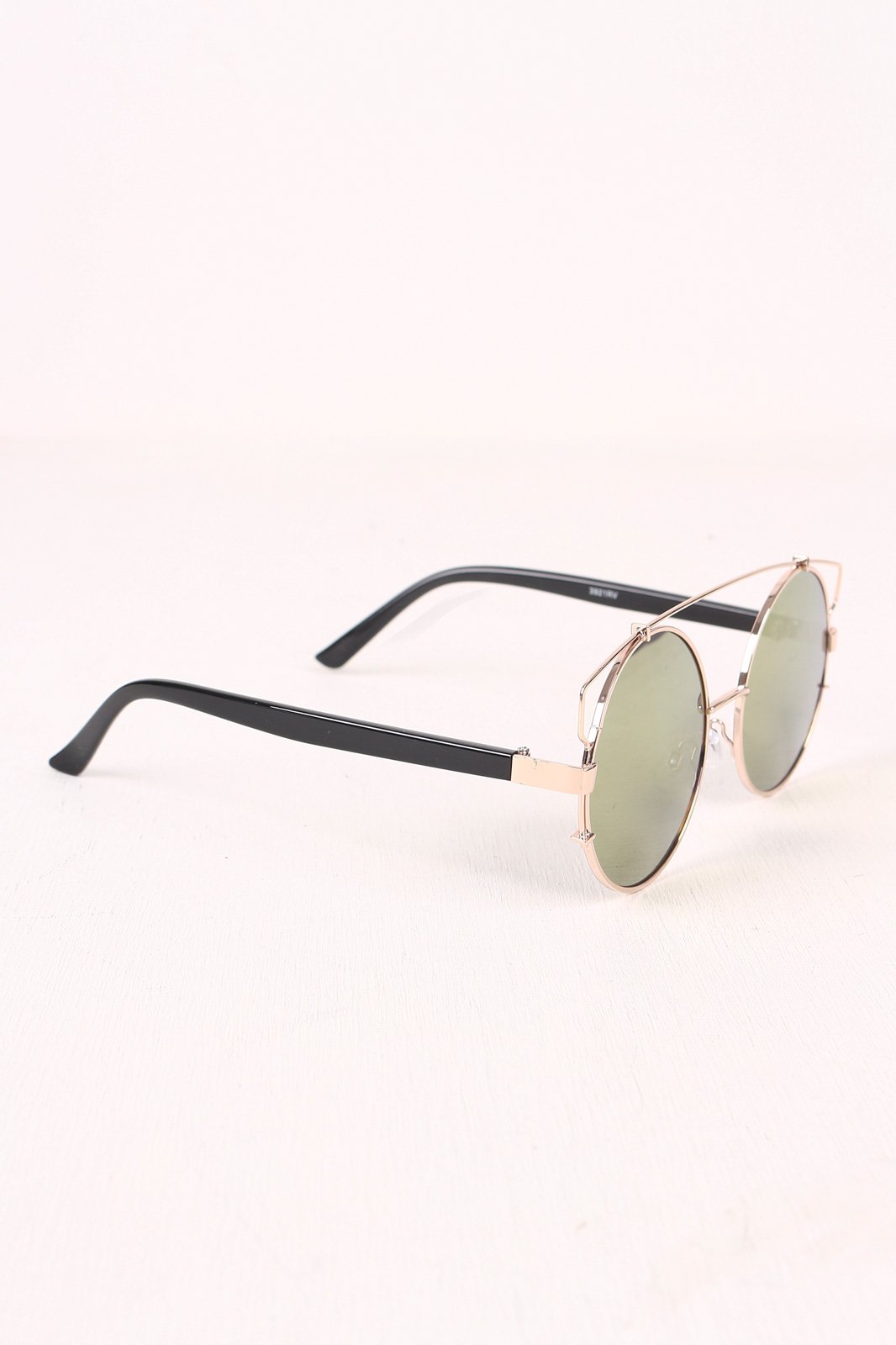 Retro Double Bridge Round Frame Sunglasses