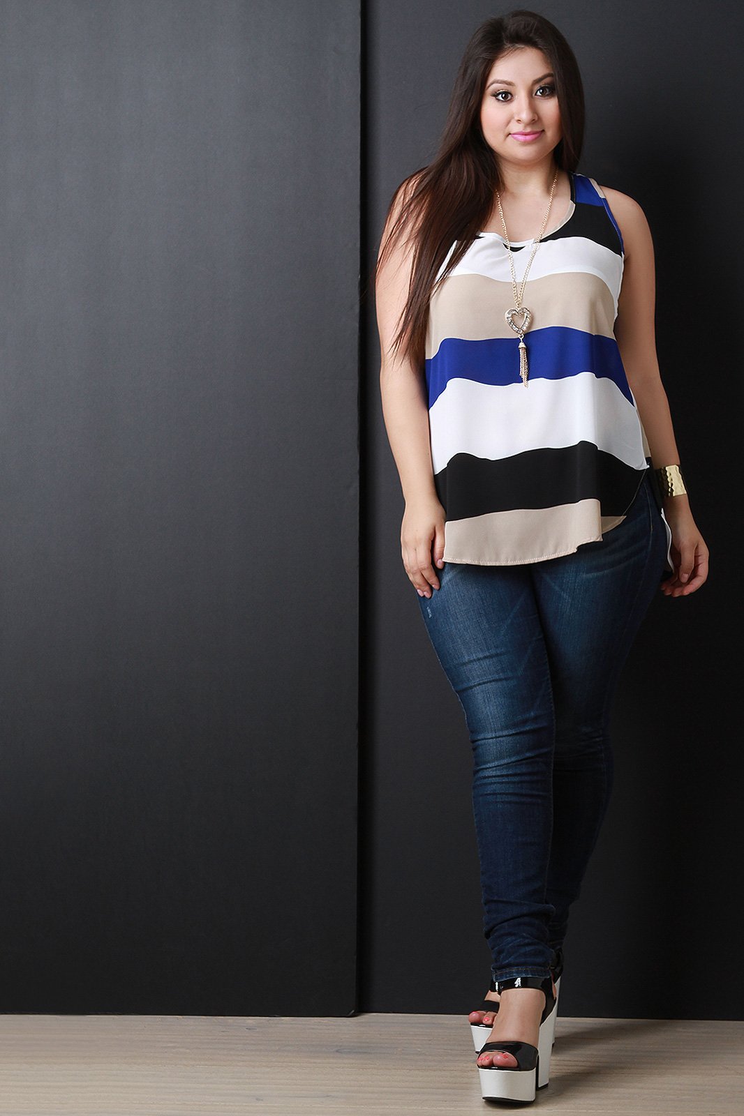 Multicolor Striped Sleeveless Flowy Necklace Top - NoveltyOne