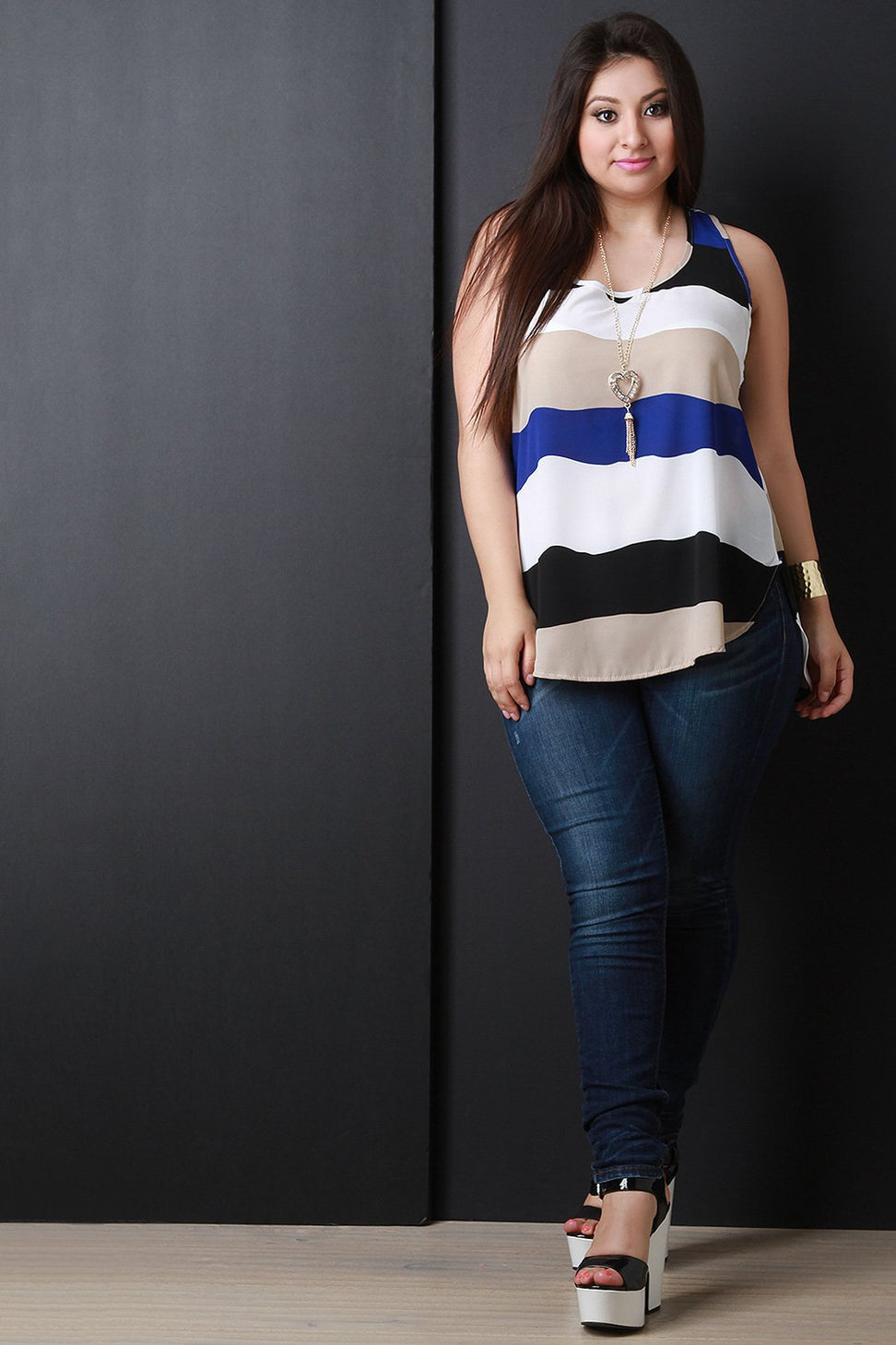 Multicolor Striped Sleeveless Flowy Necklace Top - NoveltyOne