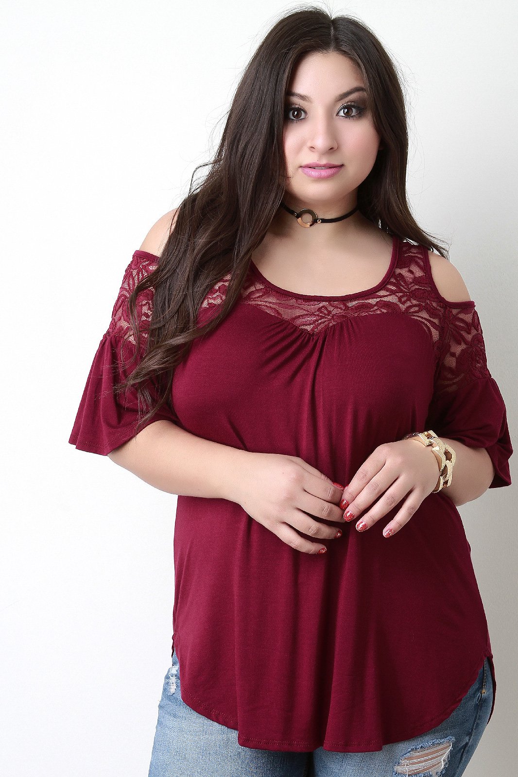 Cold Shoulder Lace Yoke Top