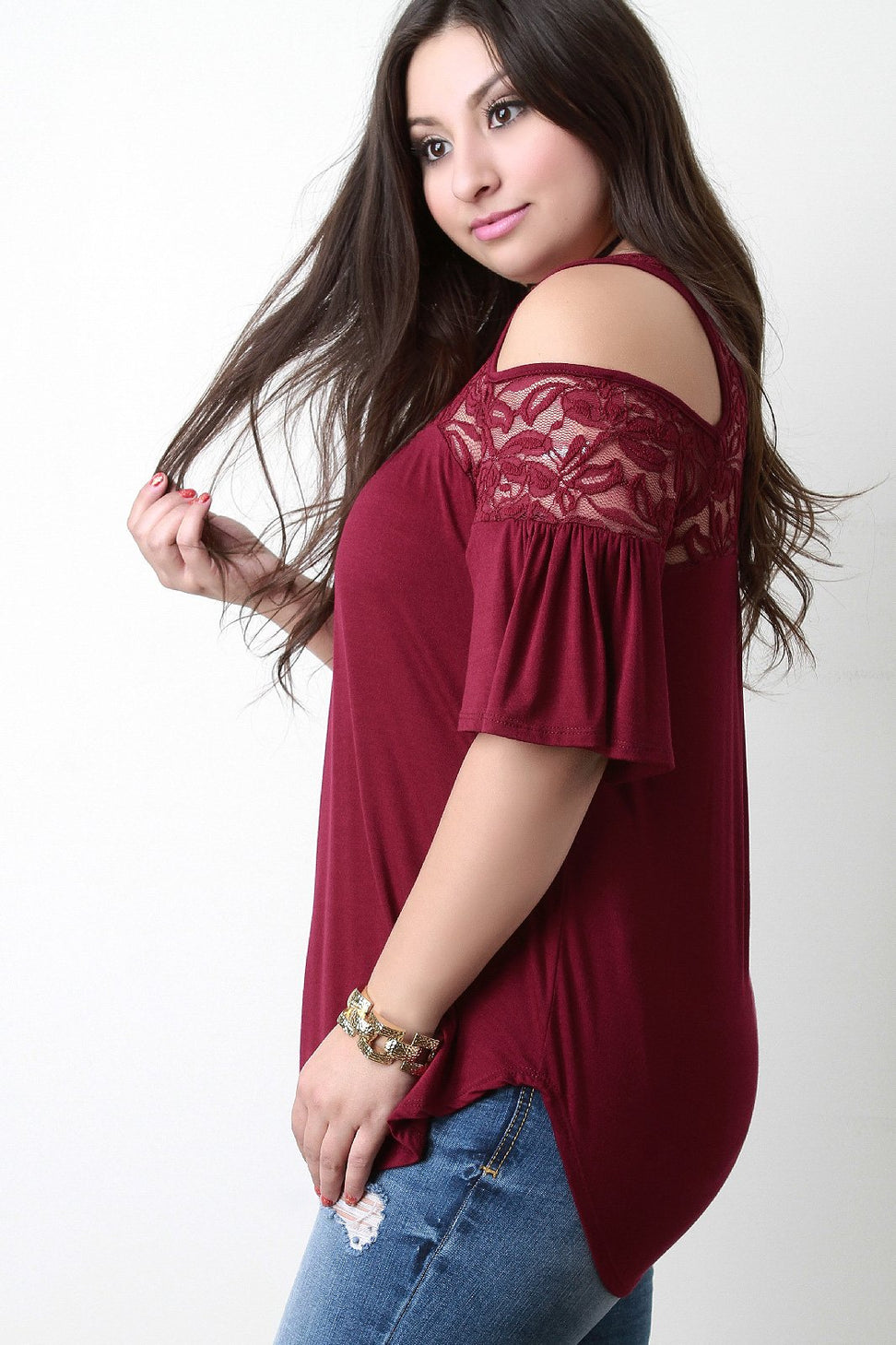 Cold Shoulder Lace Yoke Top