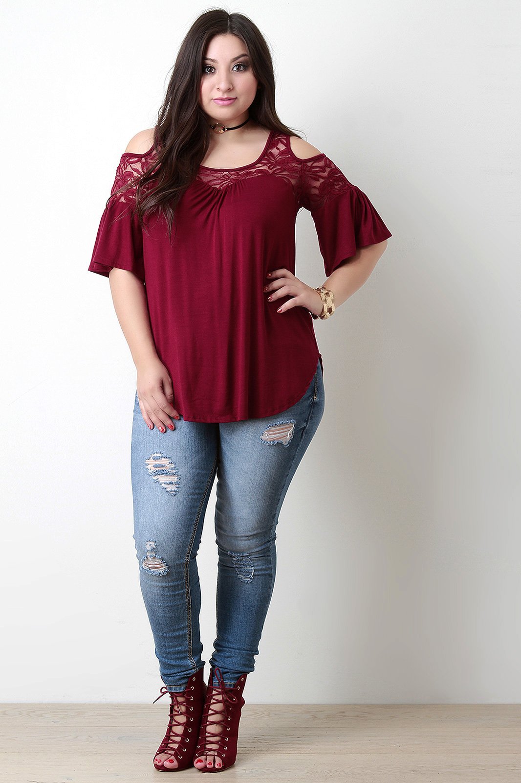 Cold Shoulder Lace Yoke Top