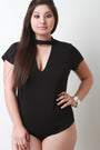 Mock Neck Deep V Cut Out Bodysuit - NoveltyOne