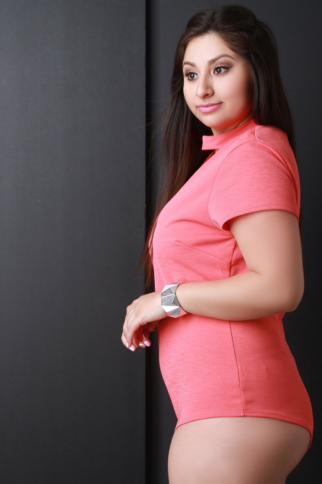 Mock Neck Deep V Cut Out Bodysuit - NoveltyOne