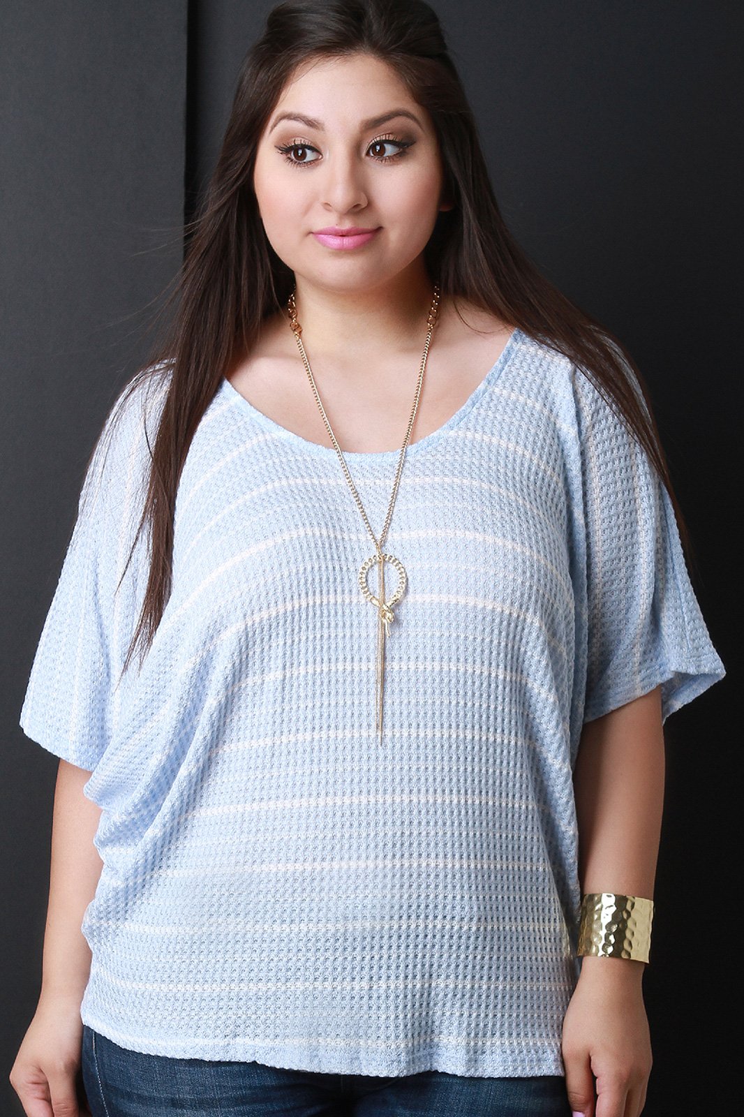 Dolman Sleeve Thermal Knit Striped Top - NoveltyOne