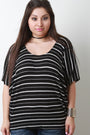 Dolman Sleeve Thermal Knit Striped Top - NoveltyOne