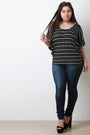 Dolman Sleeve Thermal Knit Striped Top - NoveltyOne