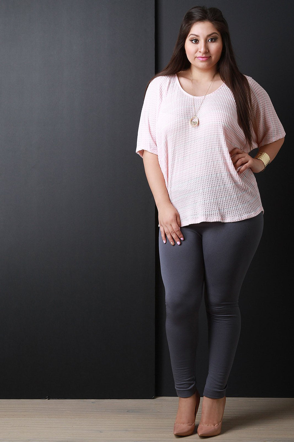 Dolman Sleeve Thermal Knit Striped Top - NoveltyOne