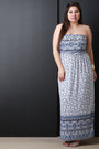 Empire Waist Floral Print Strapless Maxi Dress
