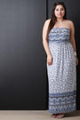 Empire Waist Floral Print Strapless Maxi Dress
