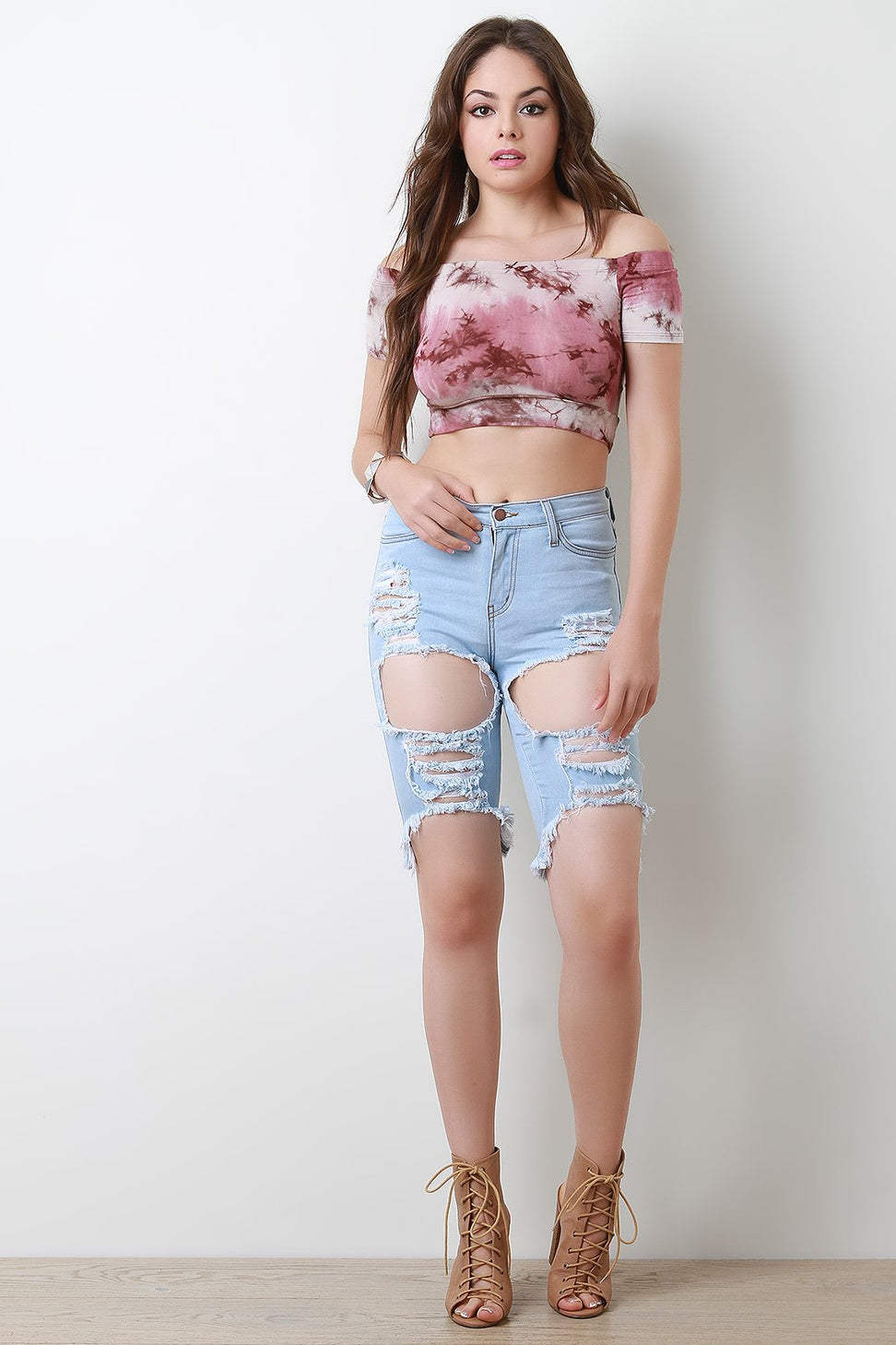 Distress Hole Bermuda Denim Shorts - NoveltyOne