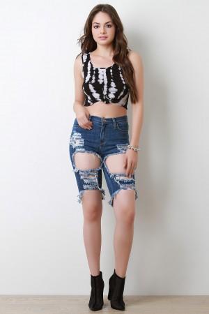 Distress Hole Bermuda Denim Shorts - NoveltyOne