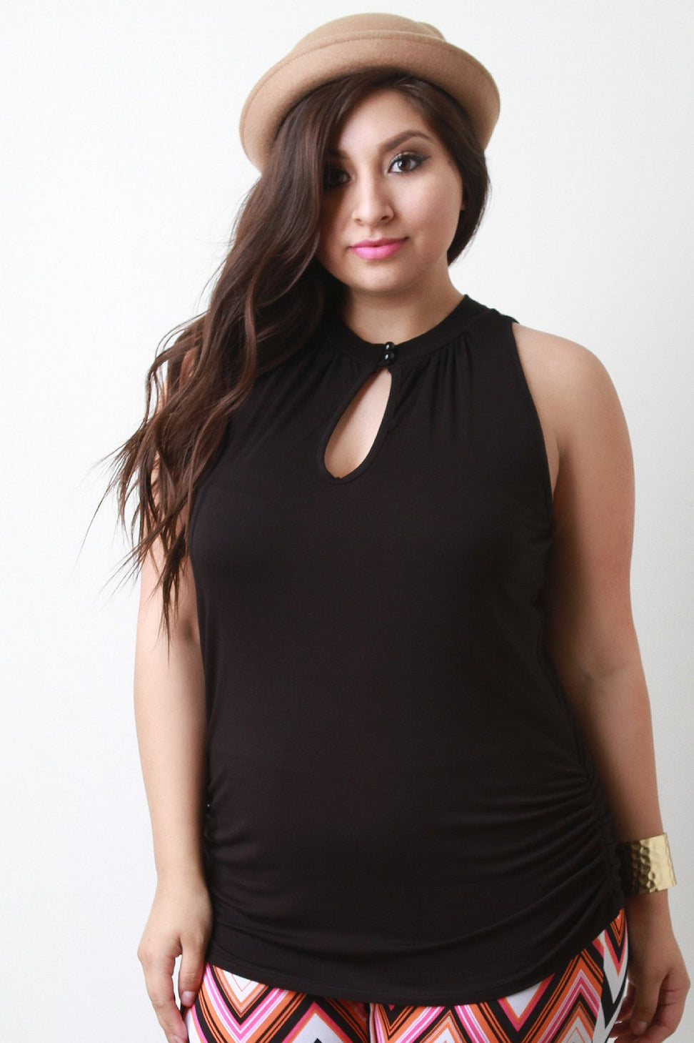 Mock Neck Hook Keyhole Sleeveless Top - NoveltyOne