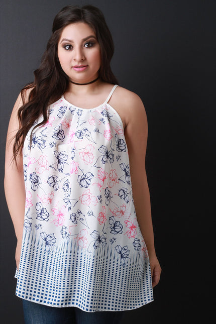 Floral and Square Print Sleeveless Top - NoveltyOne