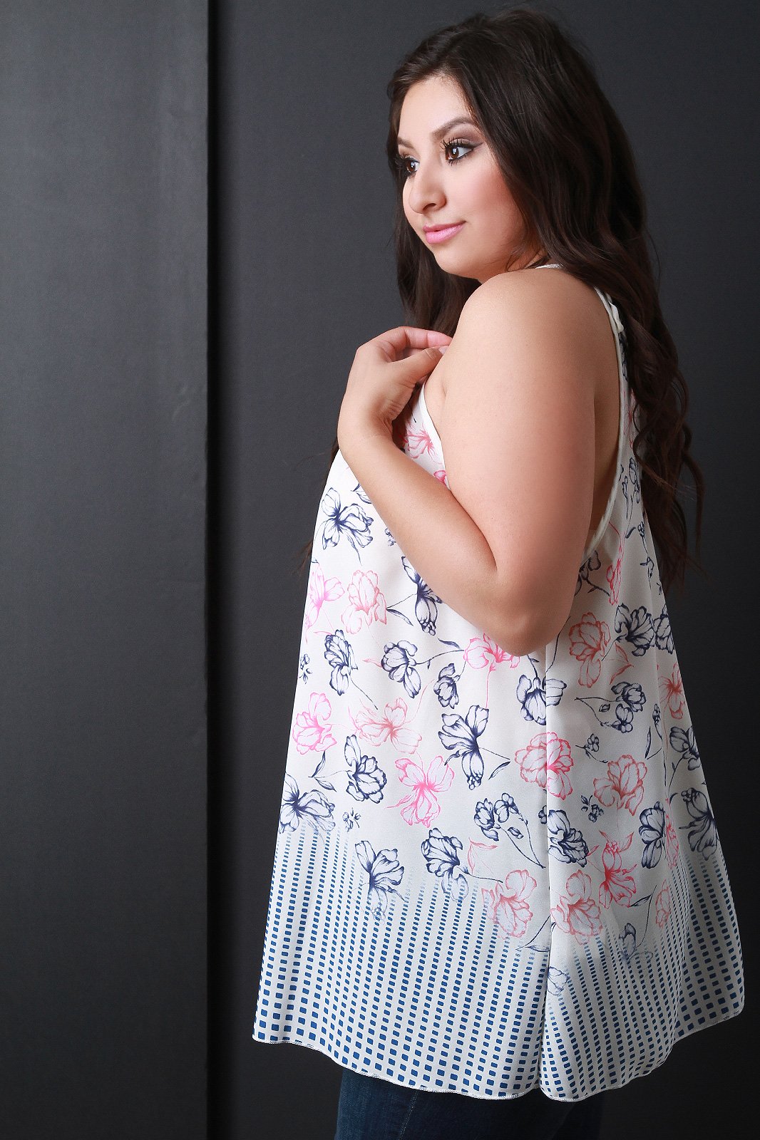 Floral and Square Print Sleeveless Top - NoveltyOne