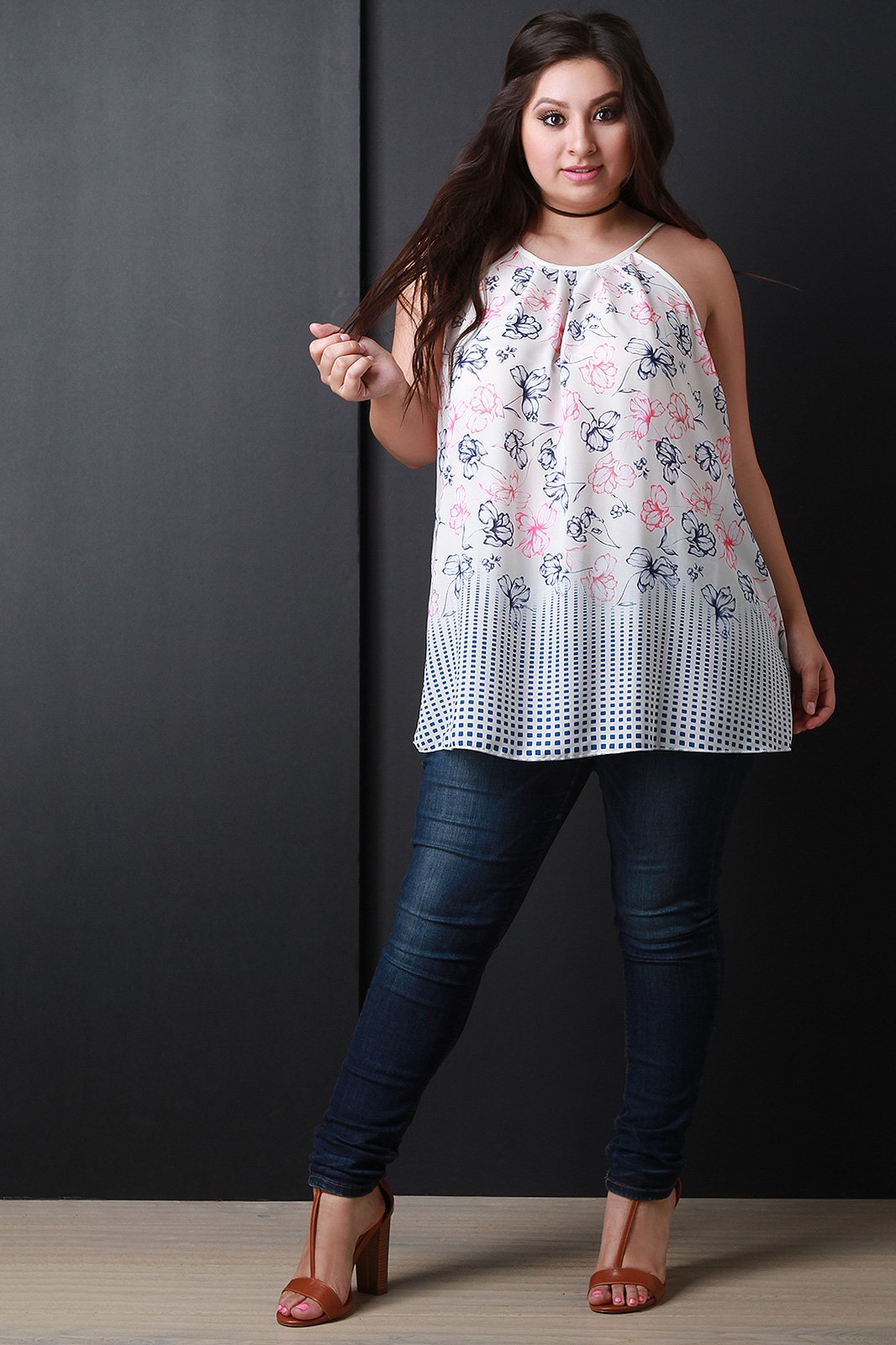 Floral and Square Print Sleeveless Top - NoveltyOne