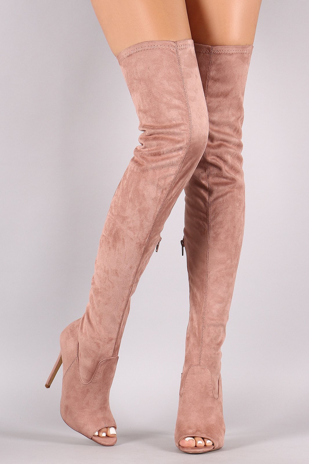 Suede Peep Toe Stiletto Over-The-Knee Boots